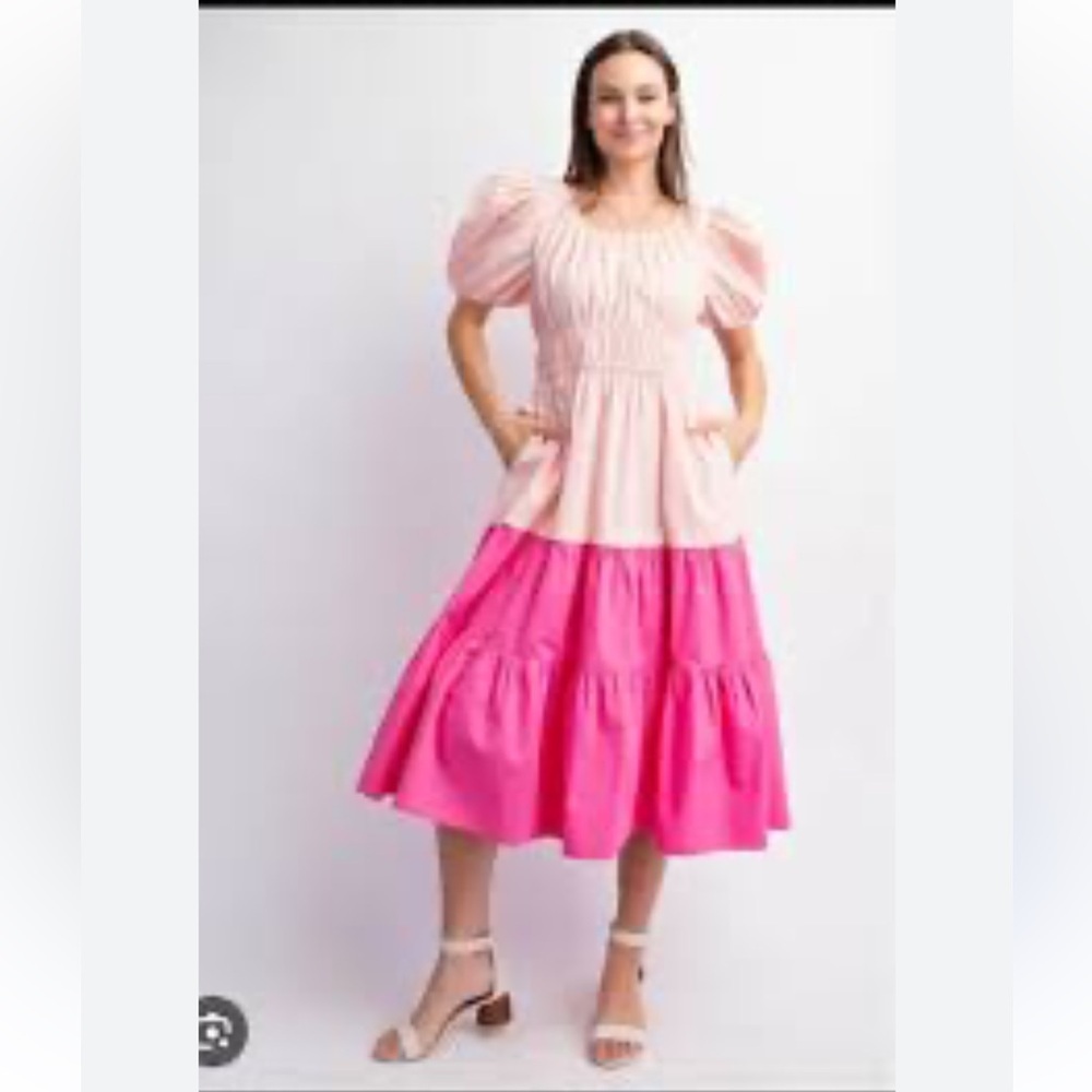 Nordstrom Peach and Pink Puff Sleeve Dress - Picture 4 of 13